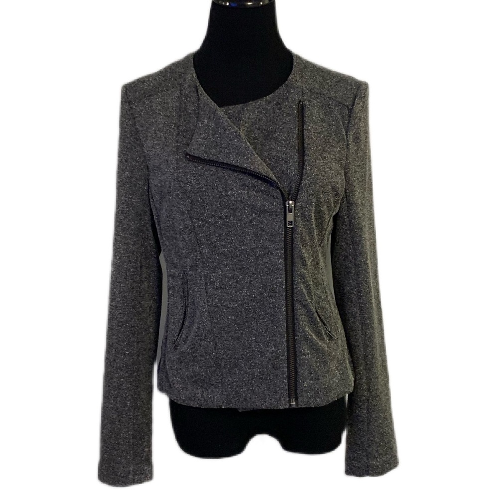 Catherine Malandrino Runway Style SZ M Marled Gray Womens Zip Down Blazer